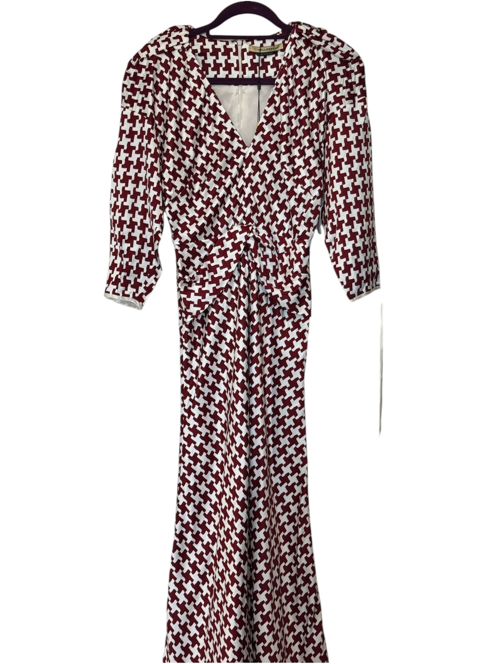 Hellessy Twisted Houndstooth Slub Satin Midi Dress Size 8 UK