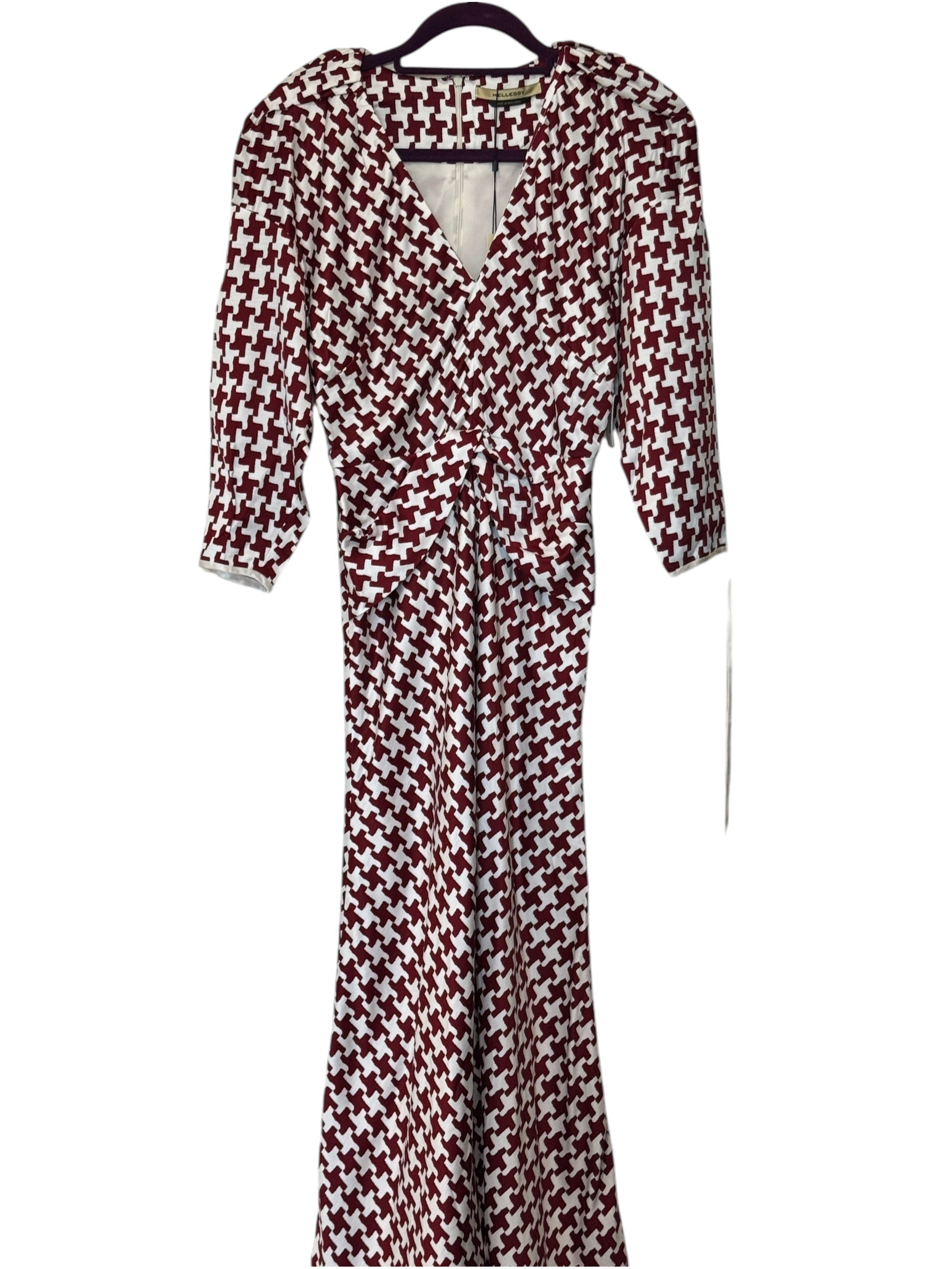 Hellessy Twisted Houndstooth Slub Satin Midi Dress Size 8 UK