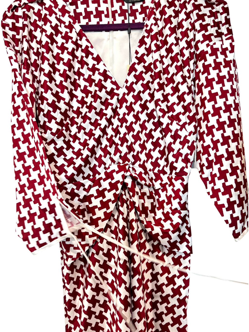 Hellessy Twisted Houndstooth Slub Satin Midi Dress Size 8 UK