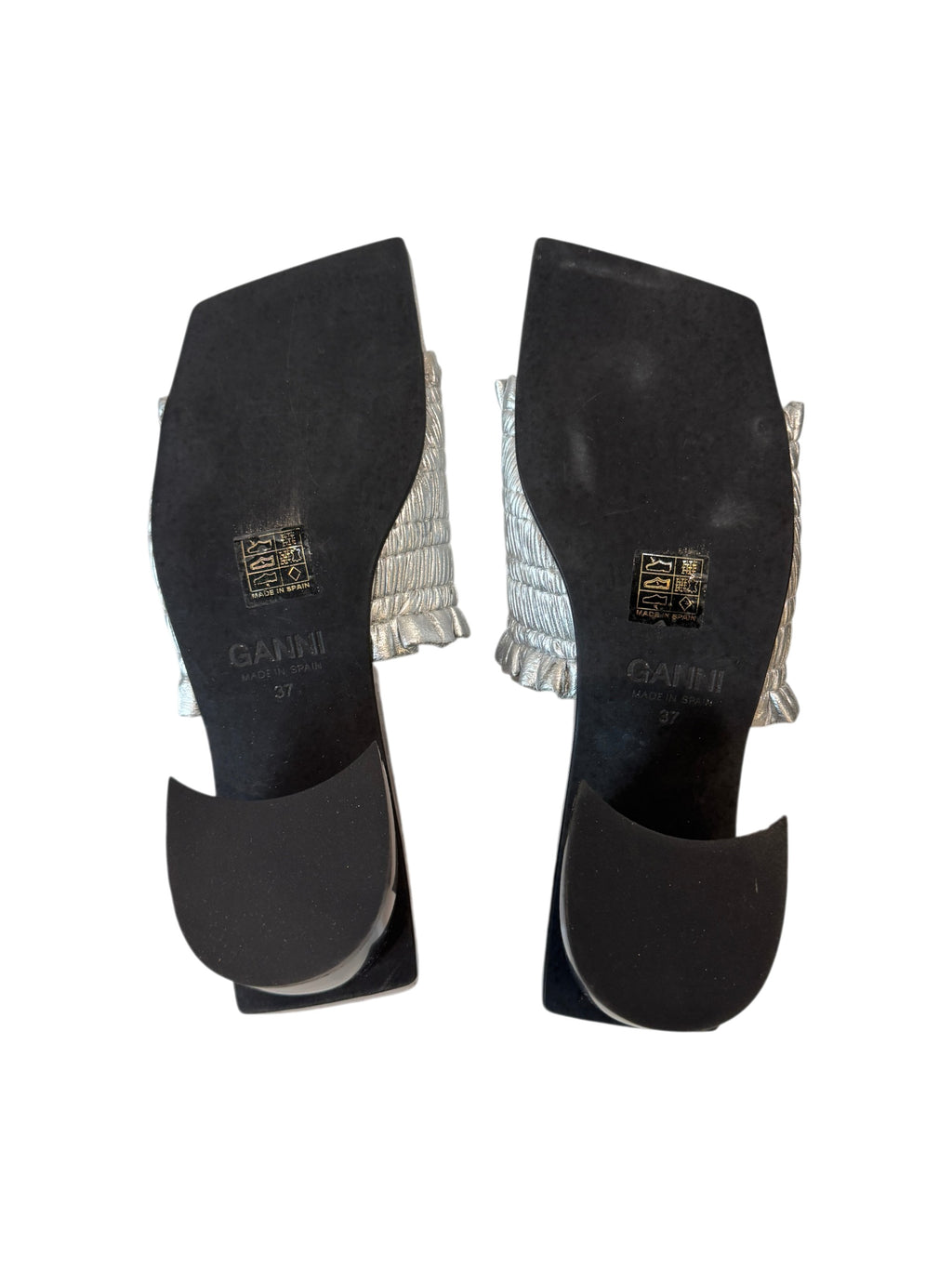Ganni Shirred Metallic Mules Size 4 UK