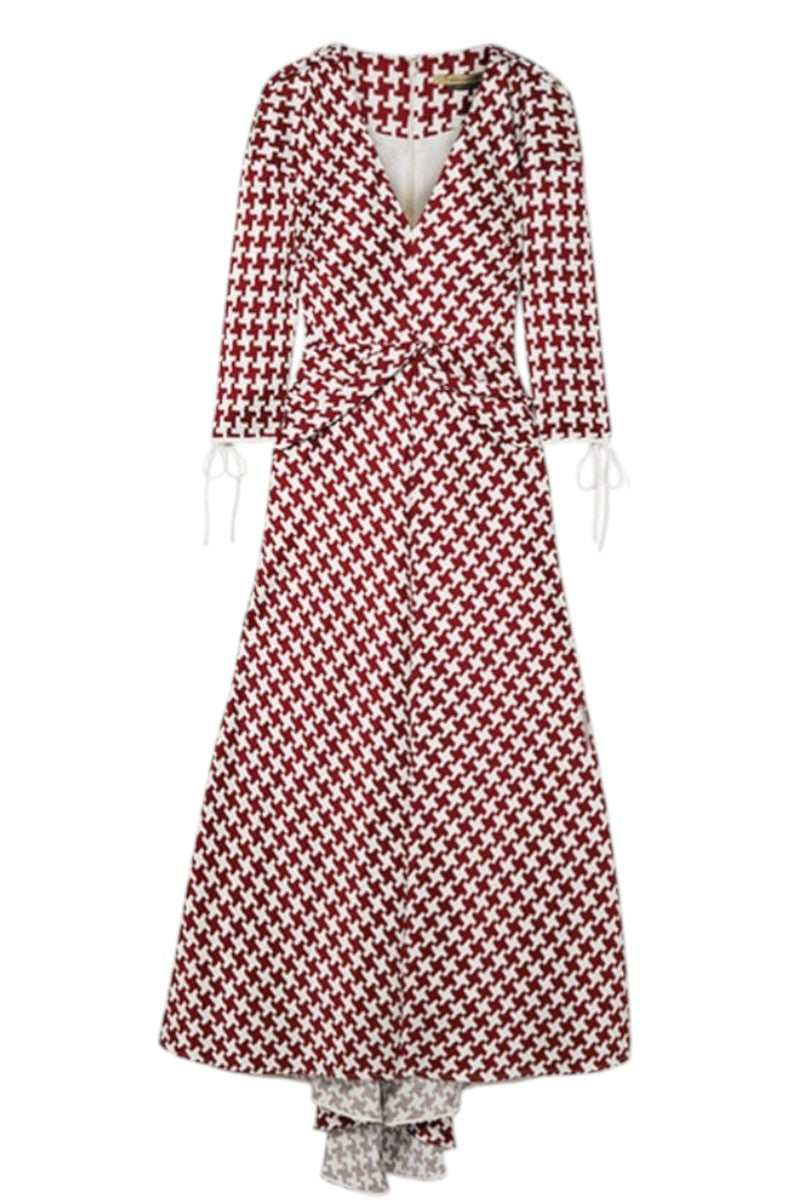 Hellessy Twisted Houndstooth Slub Satin Midi Dress Size 8 UK