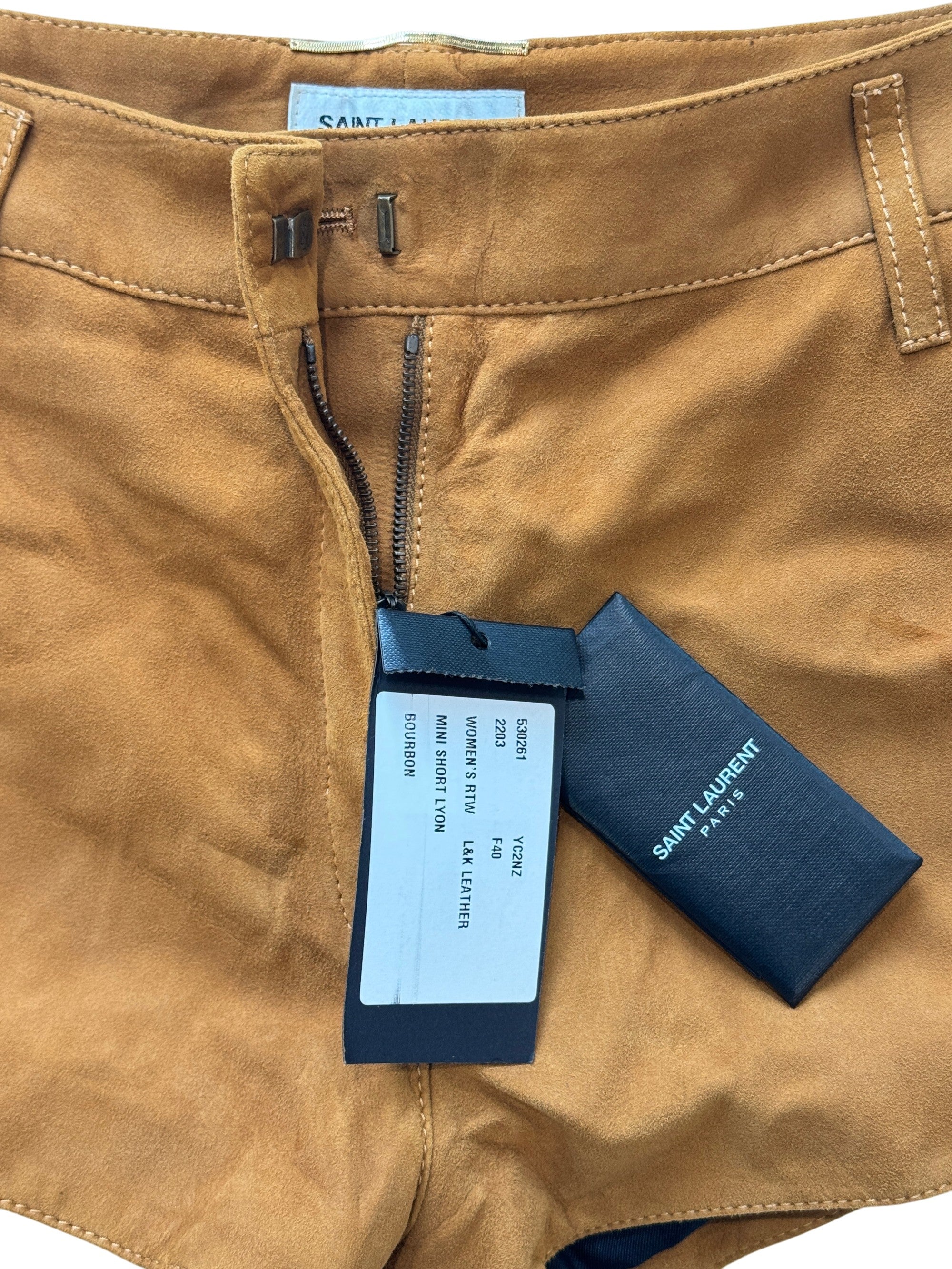 Saint Laurent Mini Micro Shorts Brown Suede Leather Size 10-12 UK