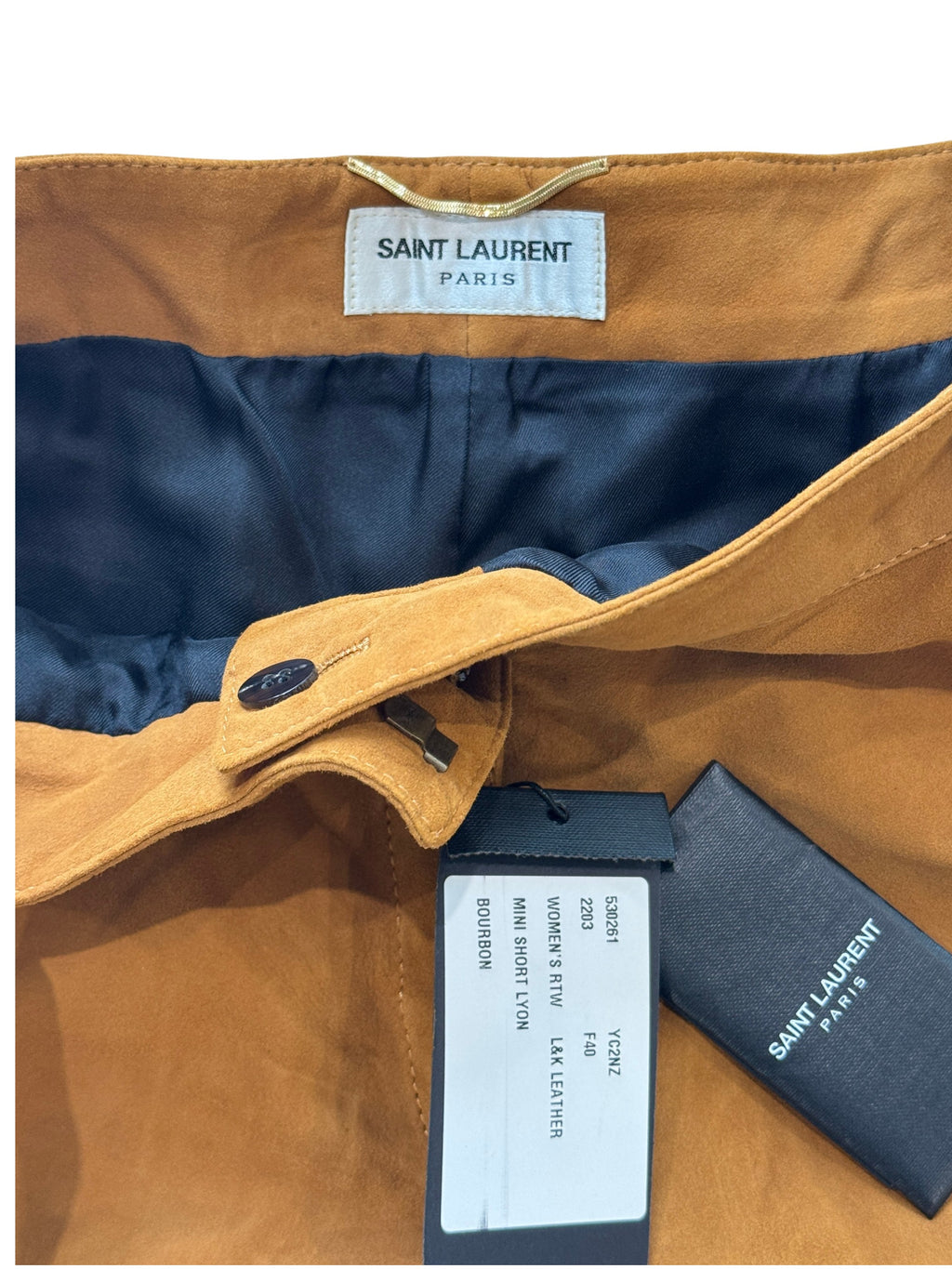 Saint Laurent Mini Micro Shorts Brown Suede Leather Size 10-12 UK