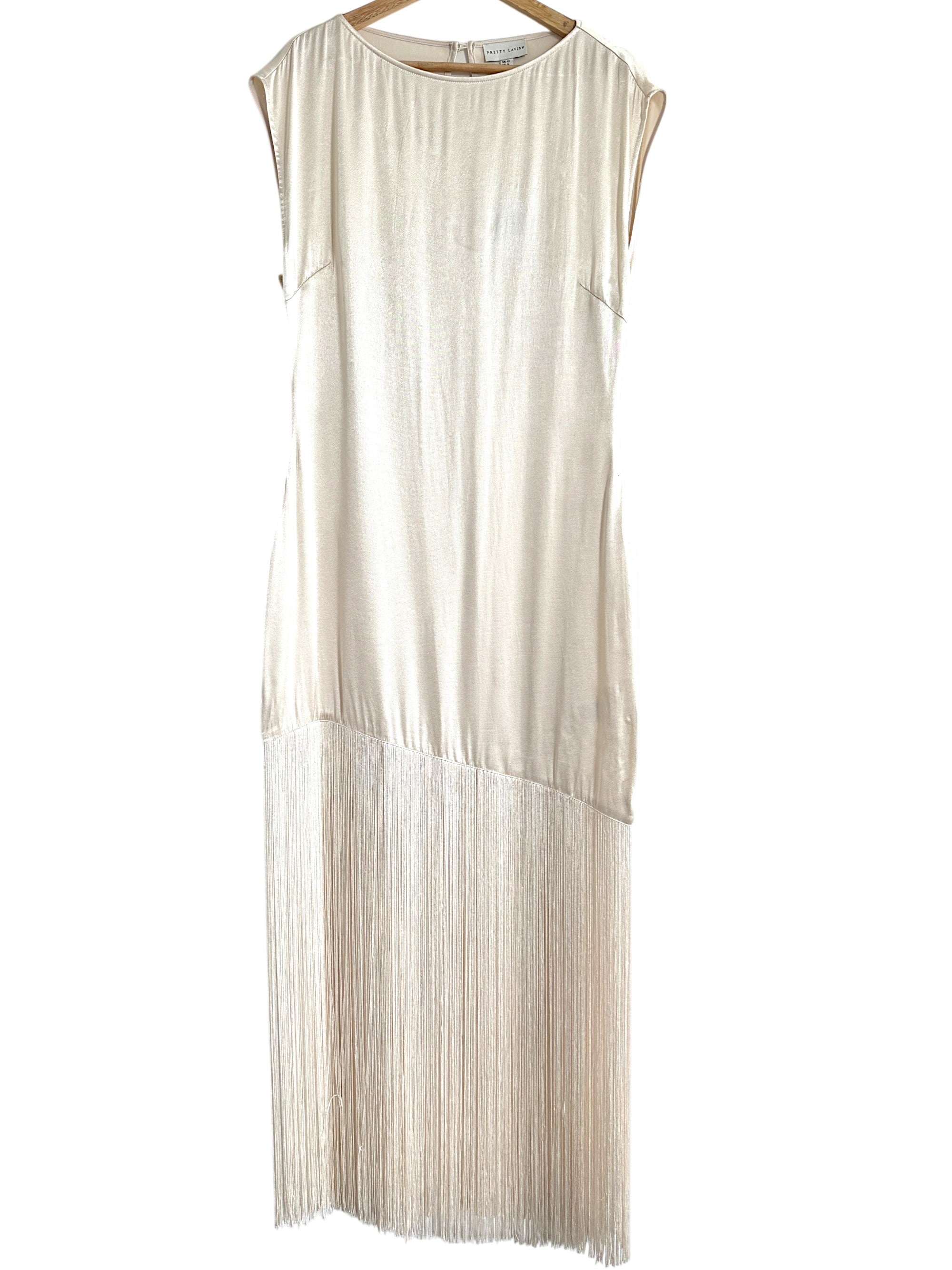 Pretty Lavish Sorelle Fringed Cream Midaxi Dress Size 12 UK