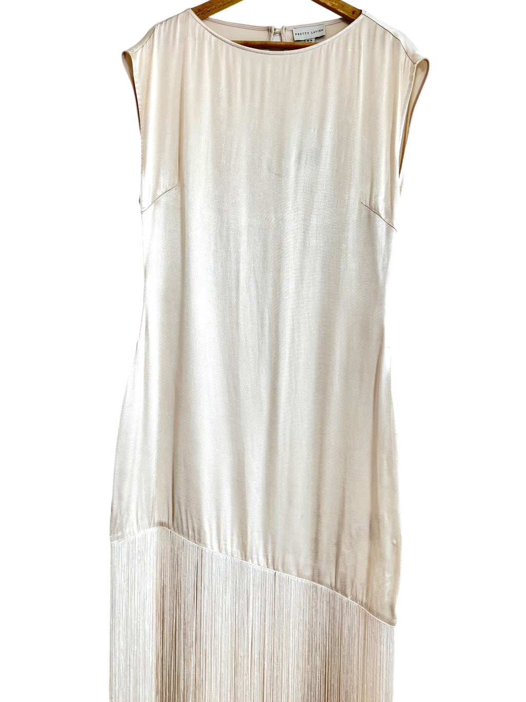 Pretty Lavish Sorelle Fringed Cream Midaxi Dress Size 12 UK