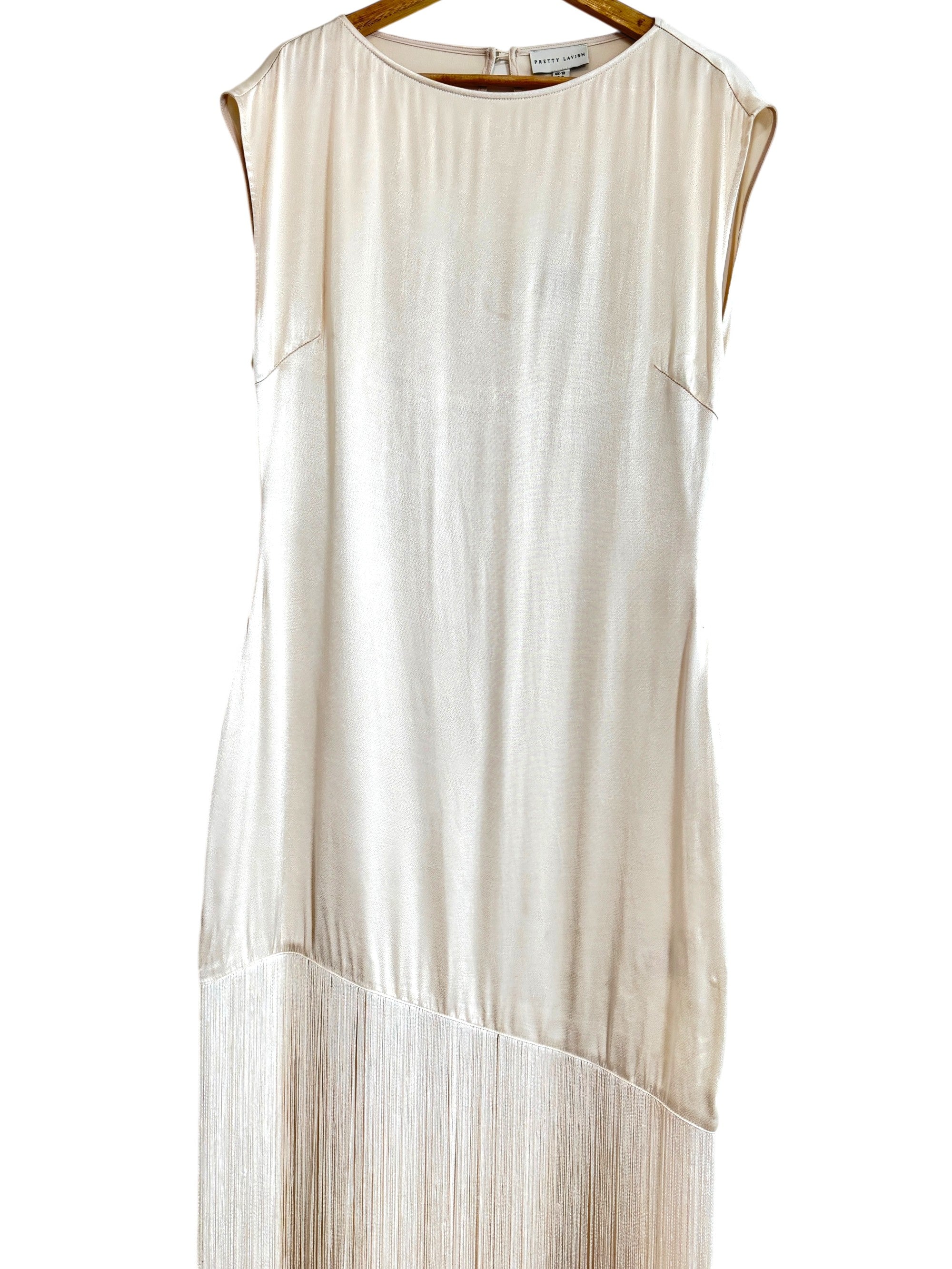 Pretty Lavish Sorelle Fringed Cream Midaxi Dress Size 12 UK