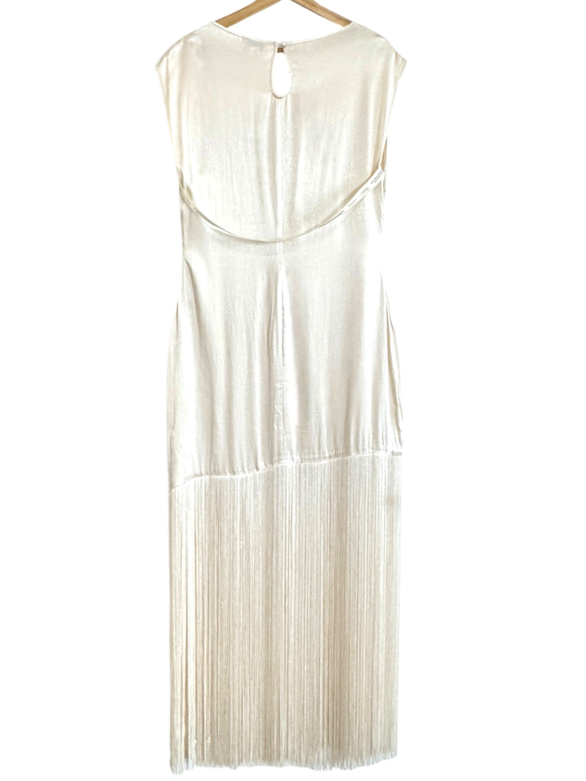Pretty Lavish Sorelle Fringed Cream Midaxi Dress Size 12 UK