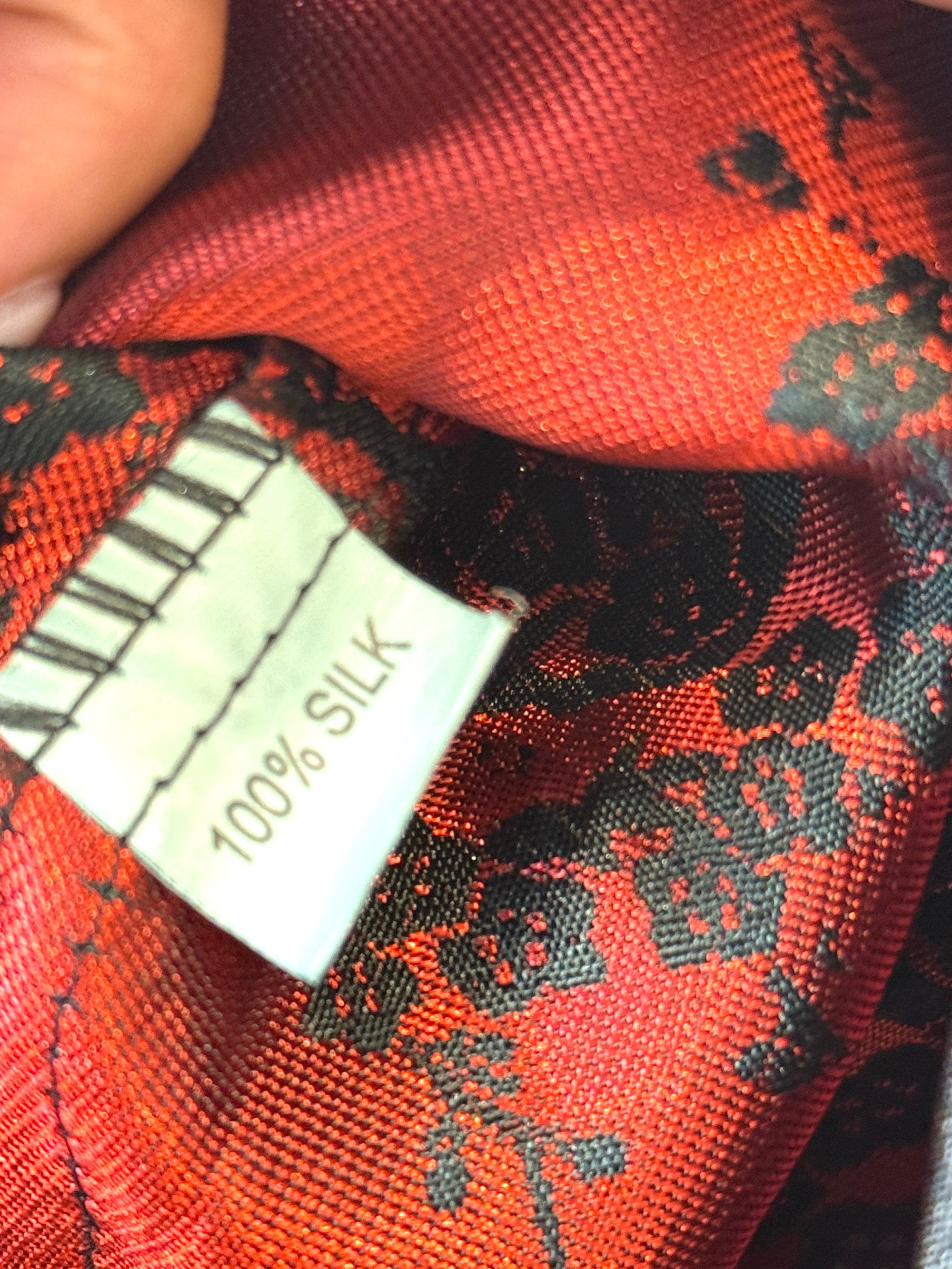 Vintage 100% Silk Mandarin Collar Qipao-Classic Black & Red Plum Blossom Cheongsam Size XL