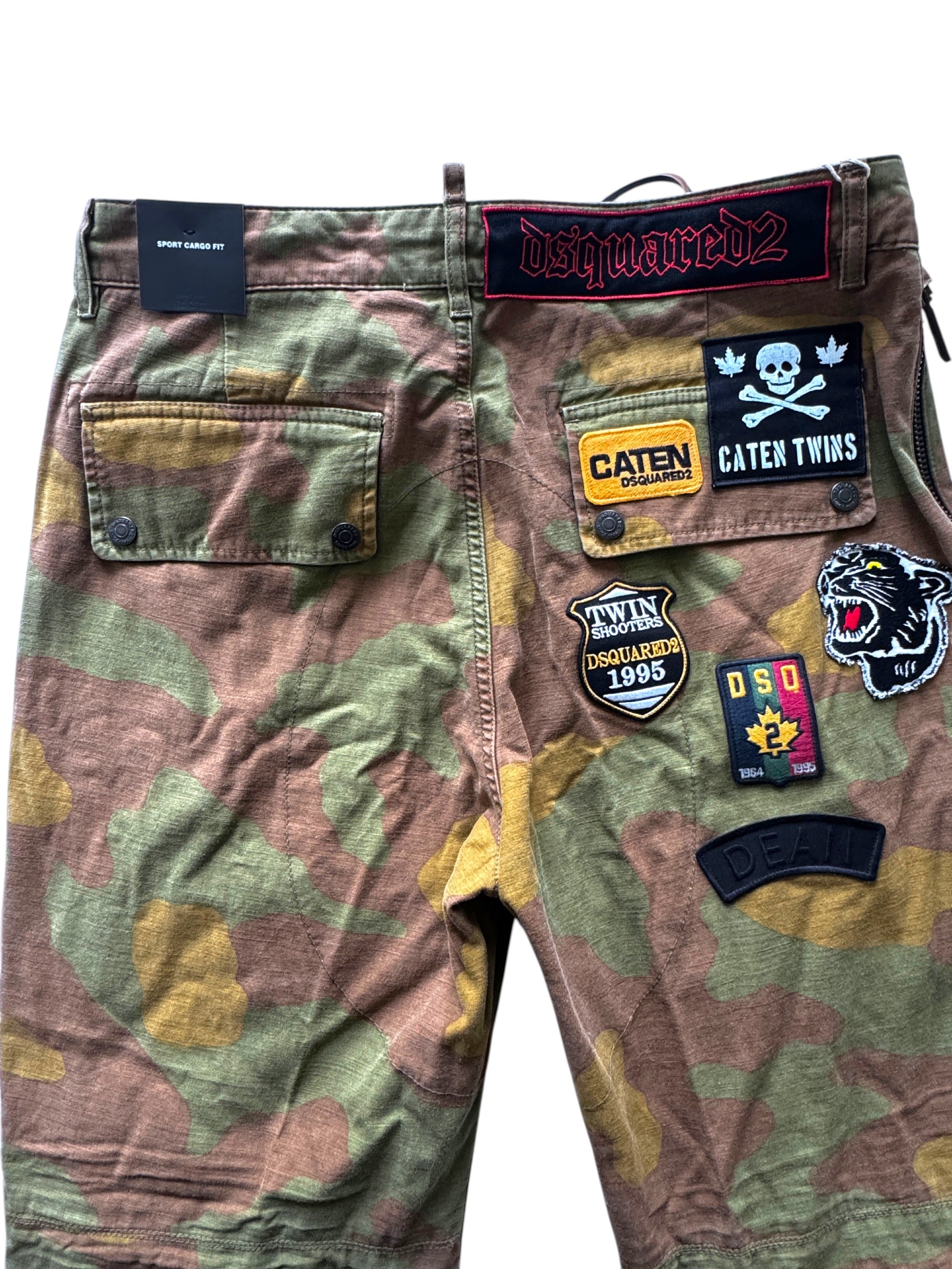 Dsquared2 Camo Print Patch Cargo Pants Size 42 IT