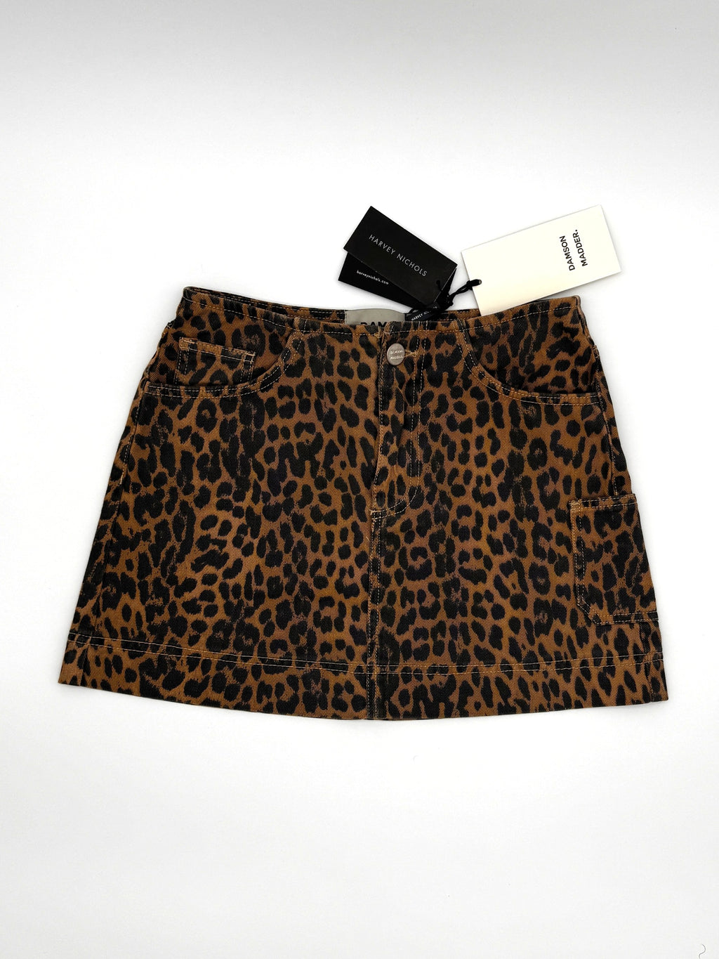 Damson Madder Lily Leopard Print Denim Mini Skirt Size 6 UK