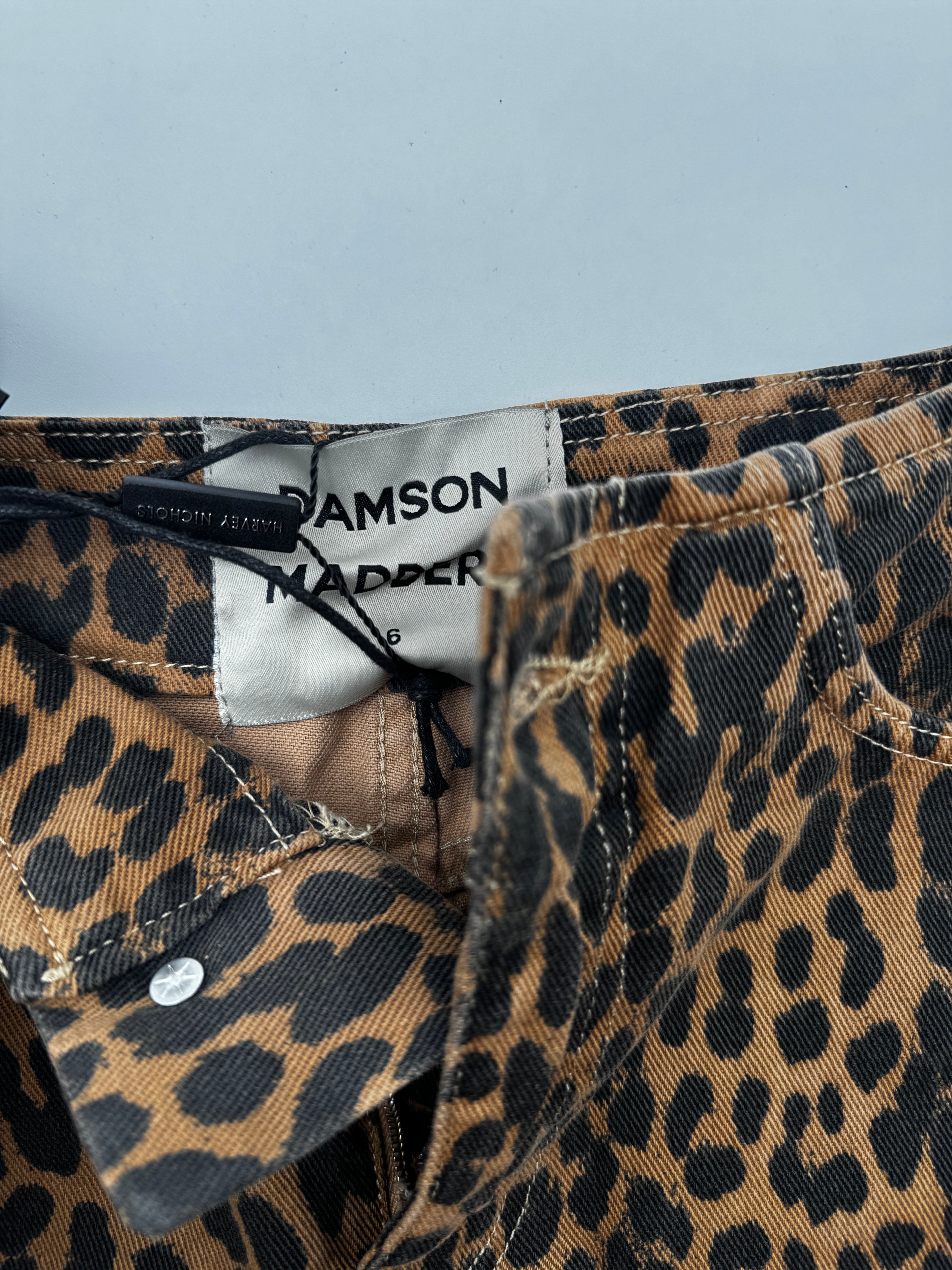 Damson Madder Lily Leopard Print Denim Mini Skirt Size 6 UK