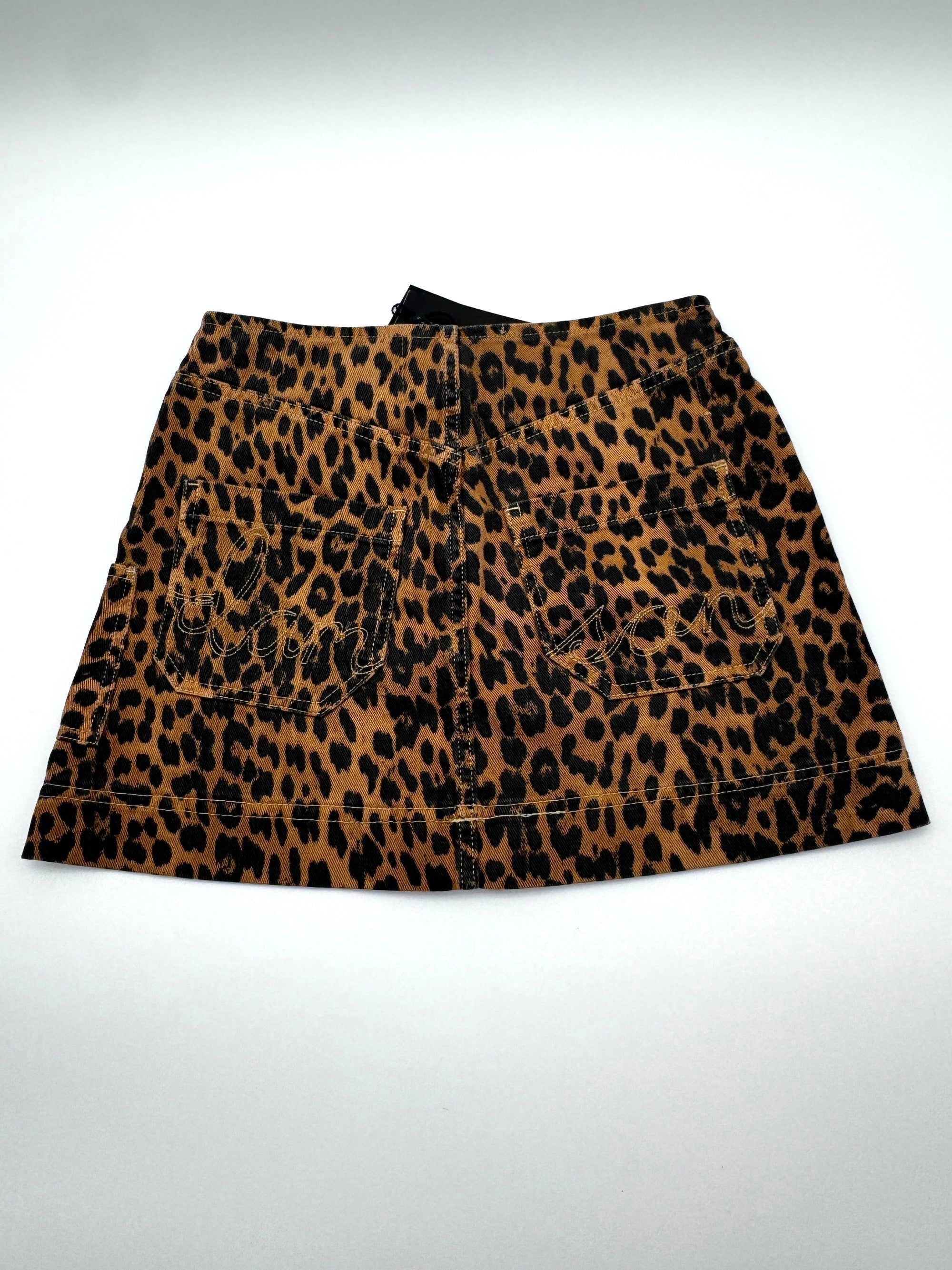 Damson Madder Lily Leopard Print Denim Mini Skirt Size 6 UK