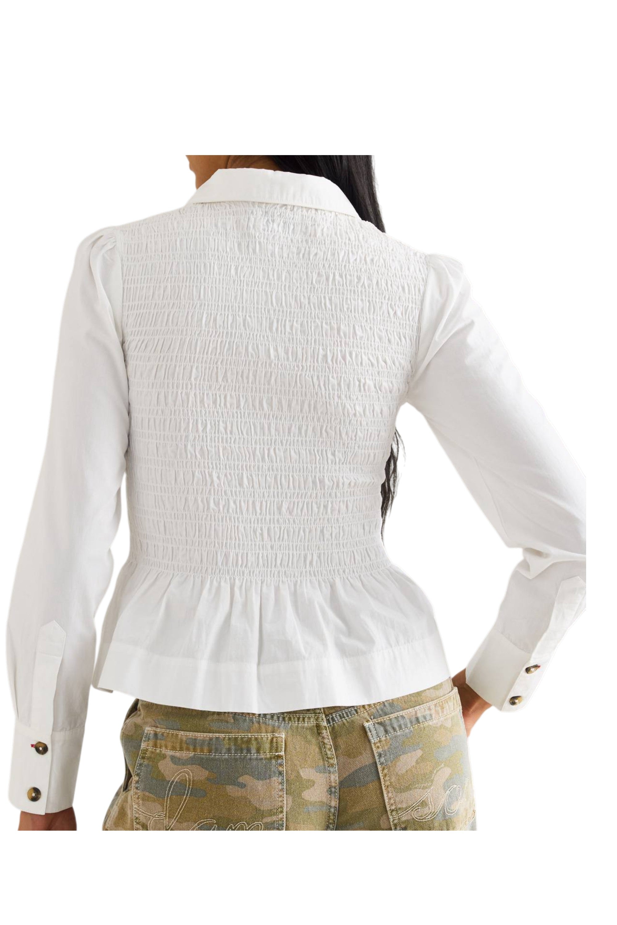 Damson Madder Hazel Smocked Cotton Shirt White Size 10UK