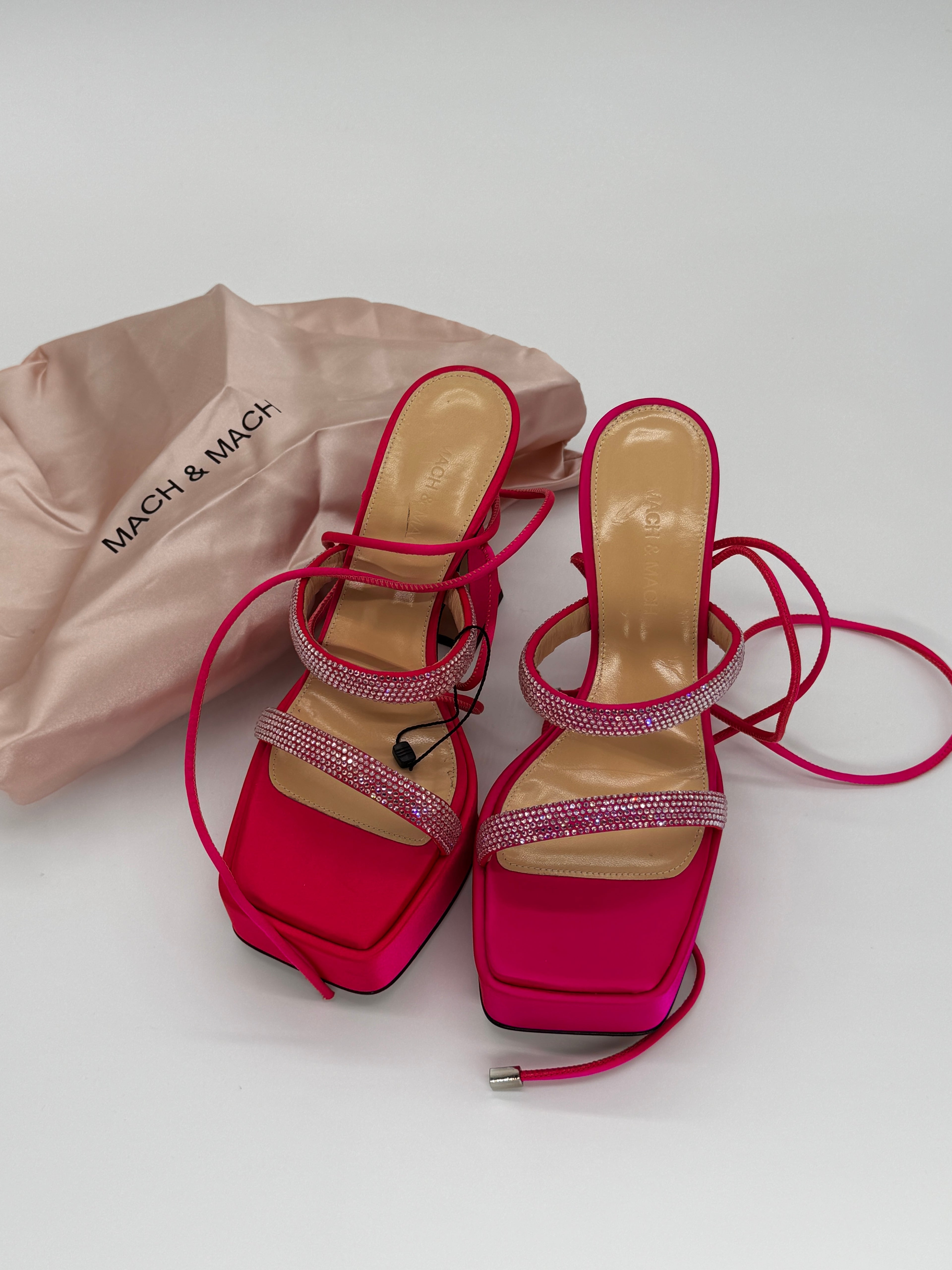 Mach & Mach Devon Crystal Embellished Satin Platforms Size 5 UK