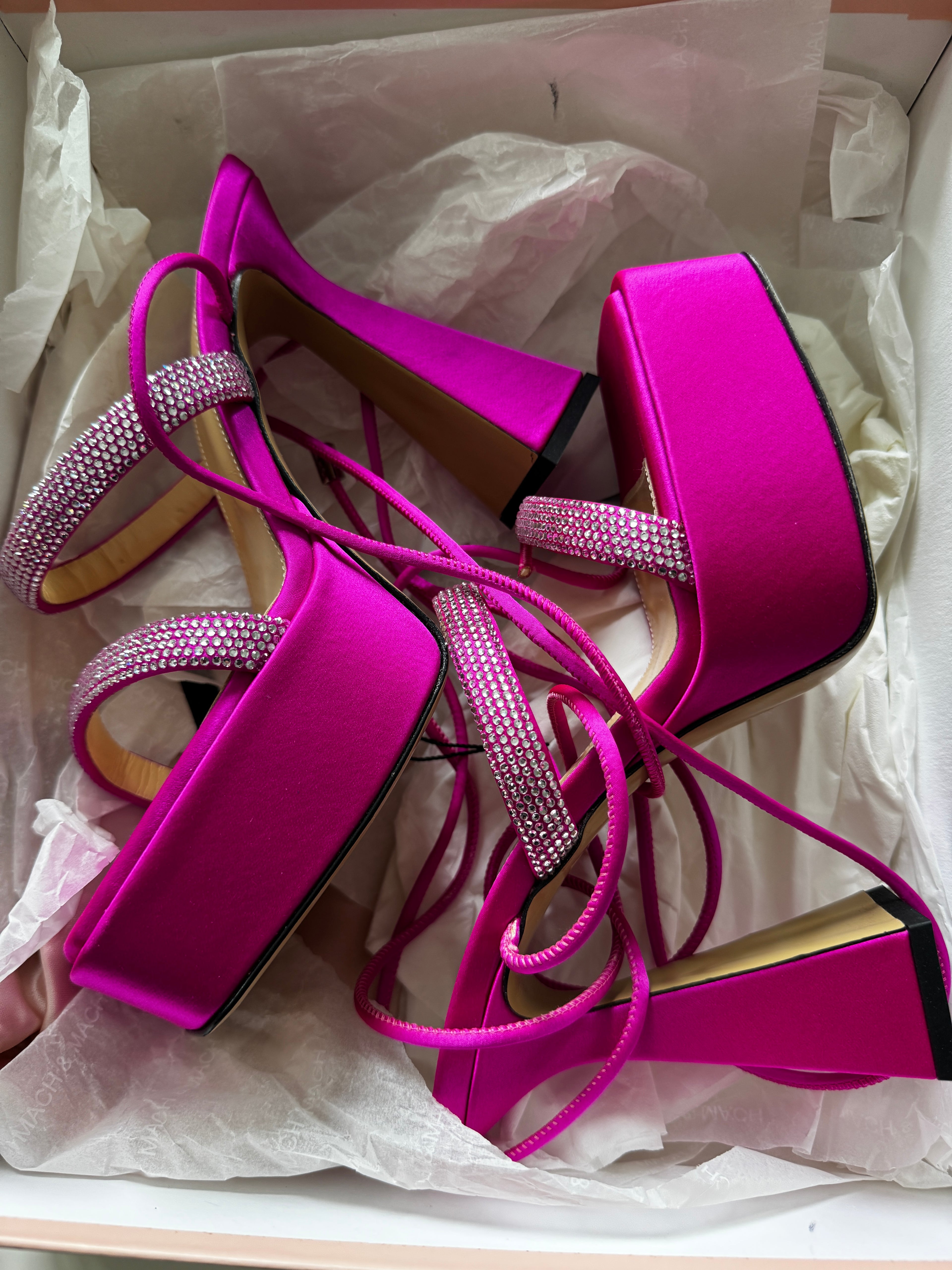 Mach & Mach Devon Crystal Embellished Satin Platforms Size 5 UK