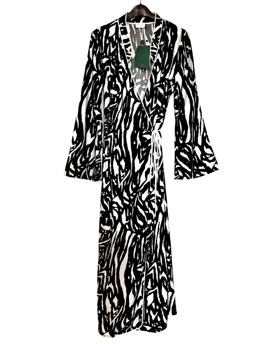 Rixo Cindy Zebra Animal Print Silky Wrap Midi Dress Size S