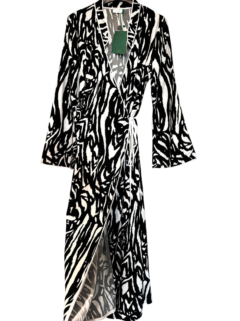 Rixo Cindy Zebra Animal Print Silky Wrap Midi Dress Size S