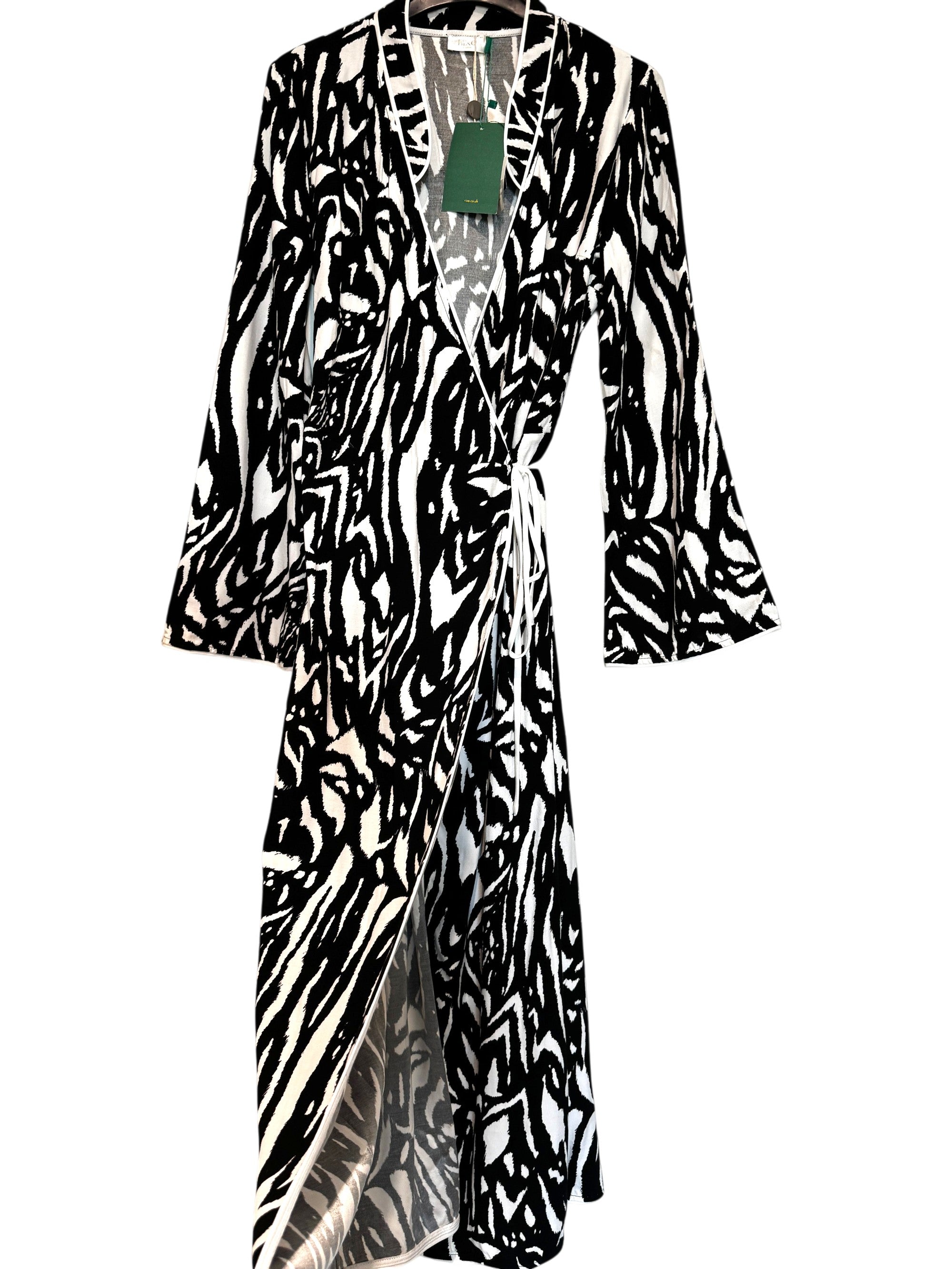 Rixo Cindy Zebra Animal Print Silky Wrap Midi Dress Size S