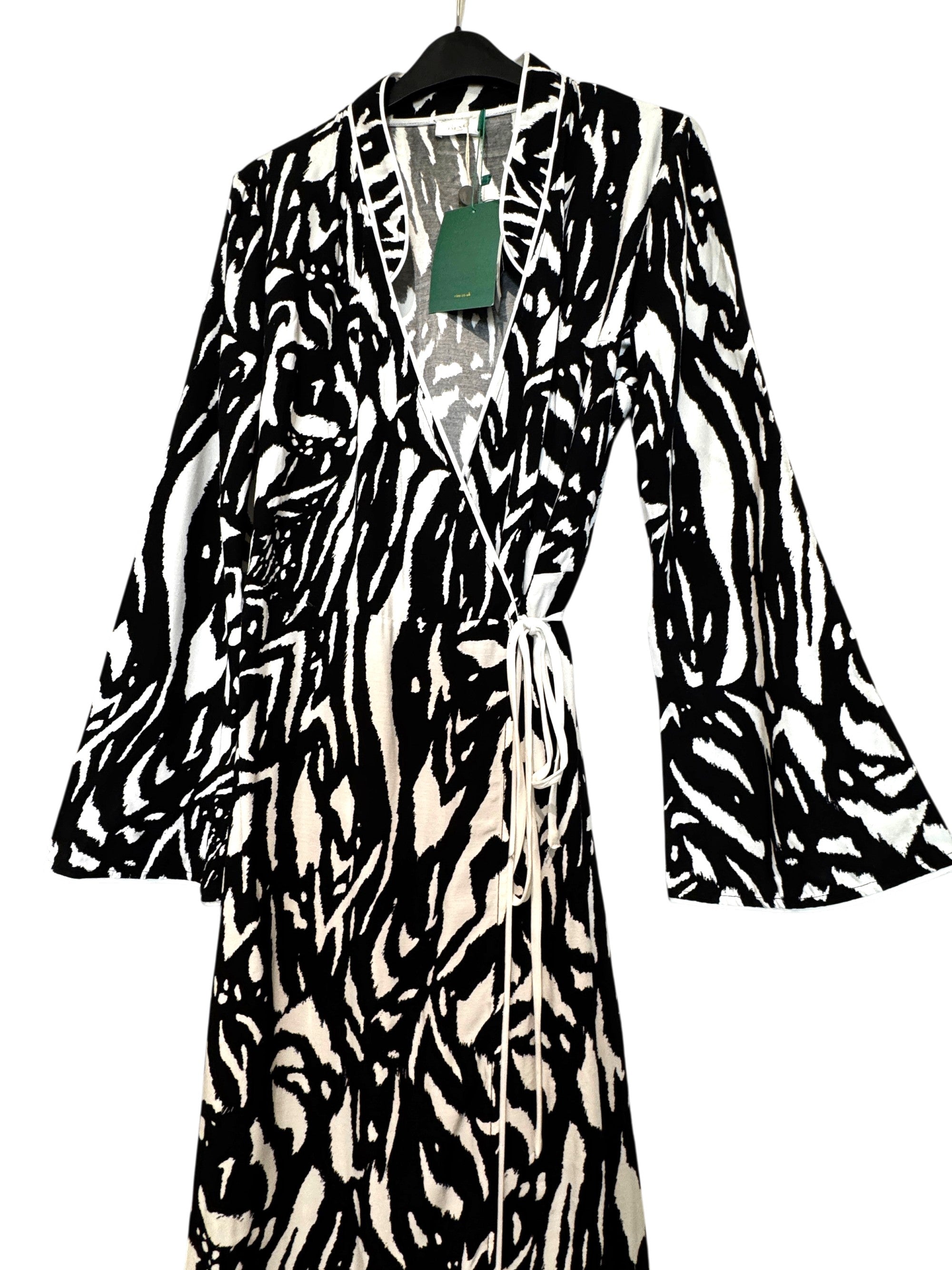 Rixo Cindy Zebra Animal Print Silky Wrap Midi Dress Size S