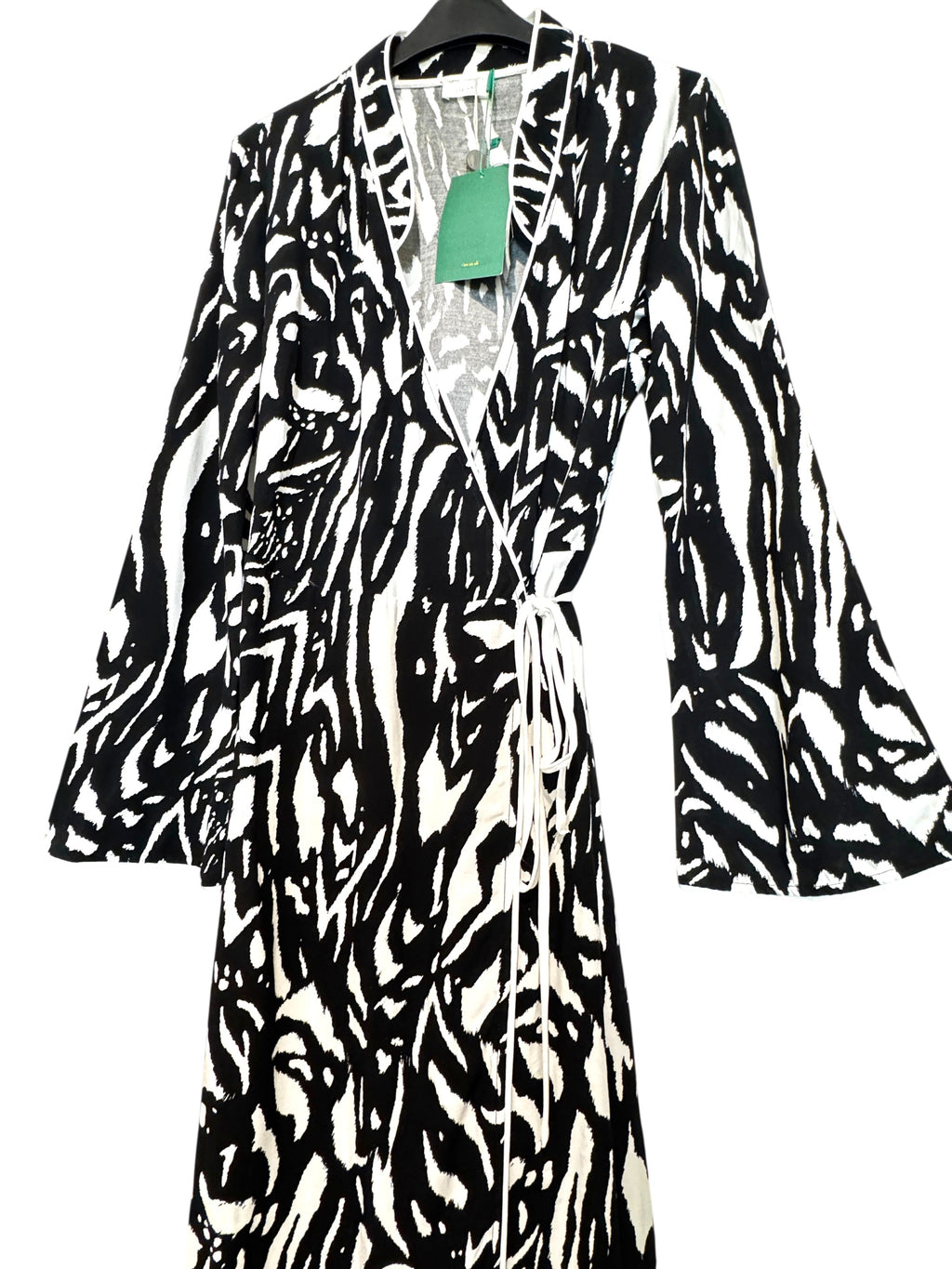 Rixo Cindy Zebra Animal Print Silky Wrap Midi Dress Size S
