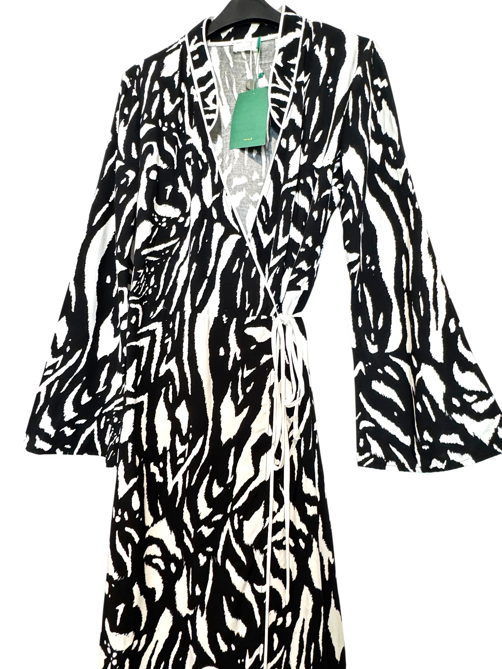 Rixo Cindy Zebra Animal Print Silky Wrap Midi Dress Size S