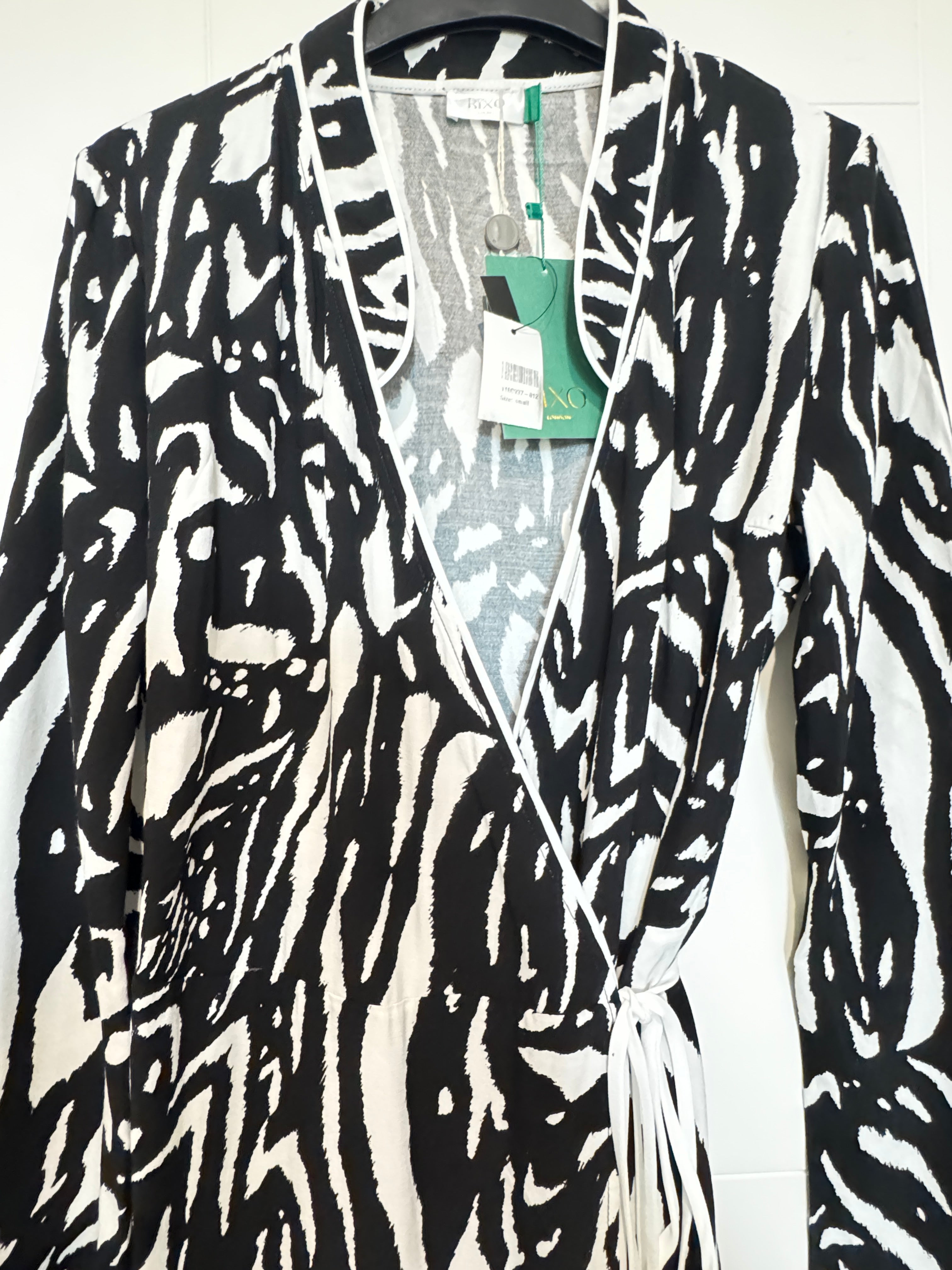 Rixo Cindy Zebra Animal Print Silky Wrap Midi Dress Size S