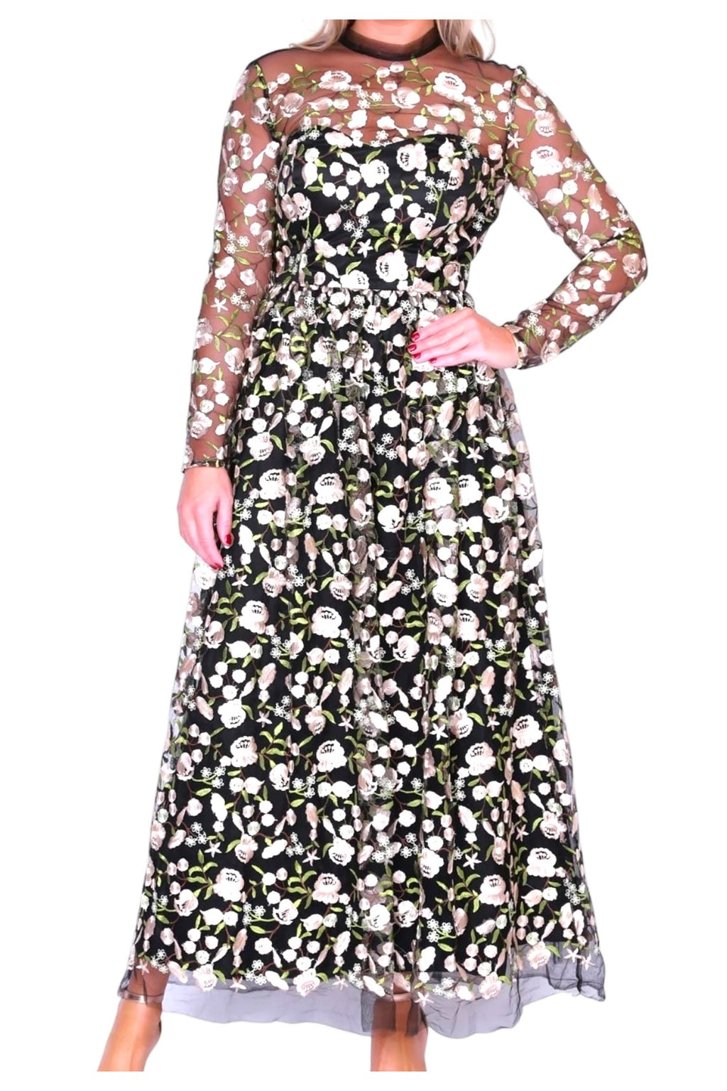 Floral Embroidered Maxi Dress Size 12 UK