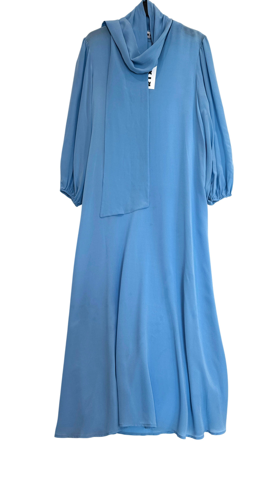 Rixo Silk Powder Blue Tie-Neck Midi Dress UK 8