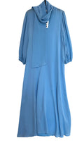 Rixo Silk Powder Blue Tie-Neck Midi Dress UK 8