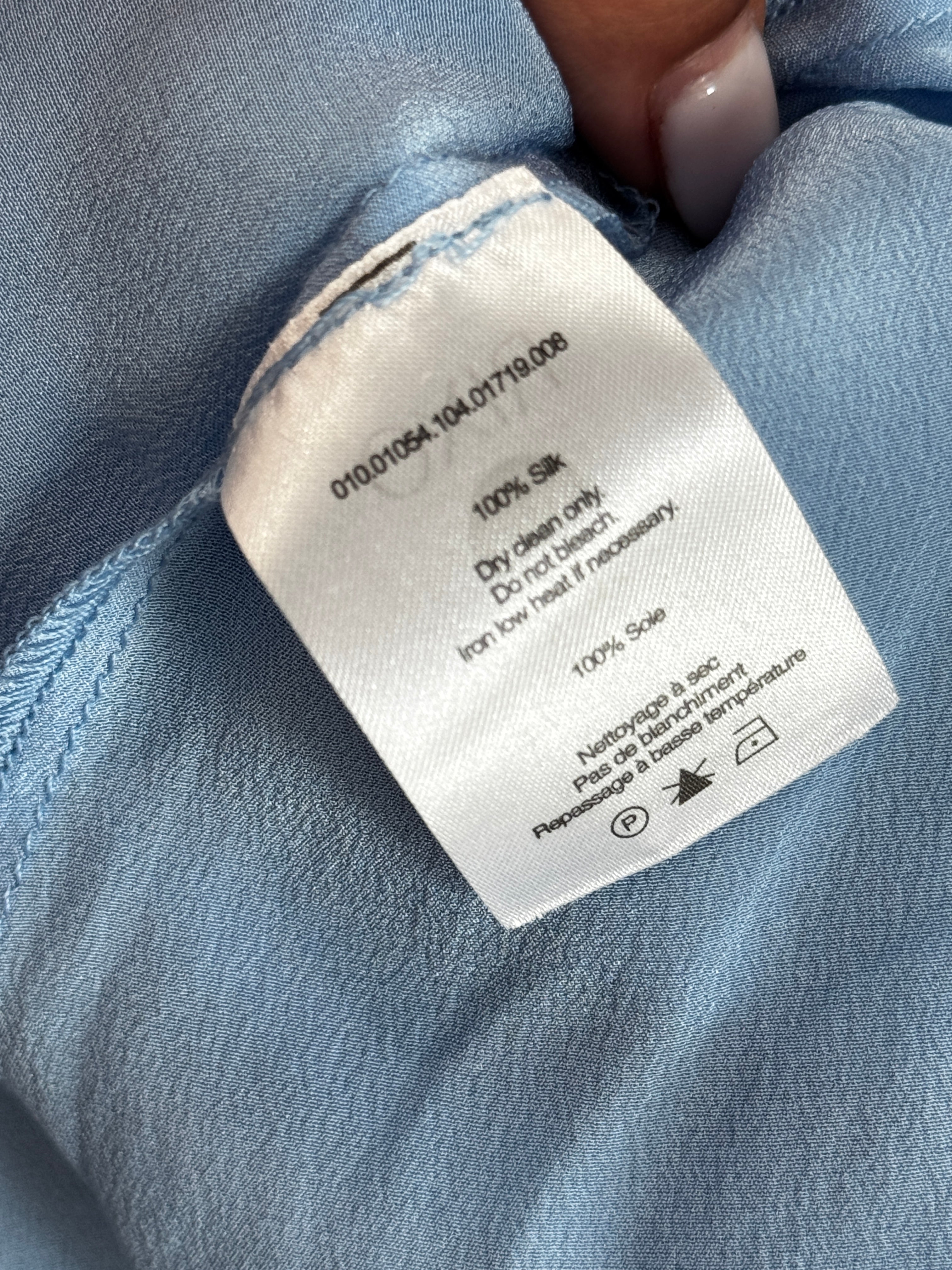 Rixo Silk Powder Blue Tie-Neck Midi Dress UK 8