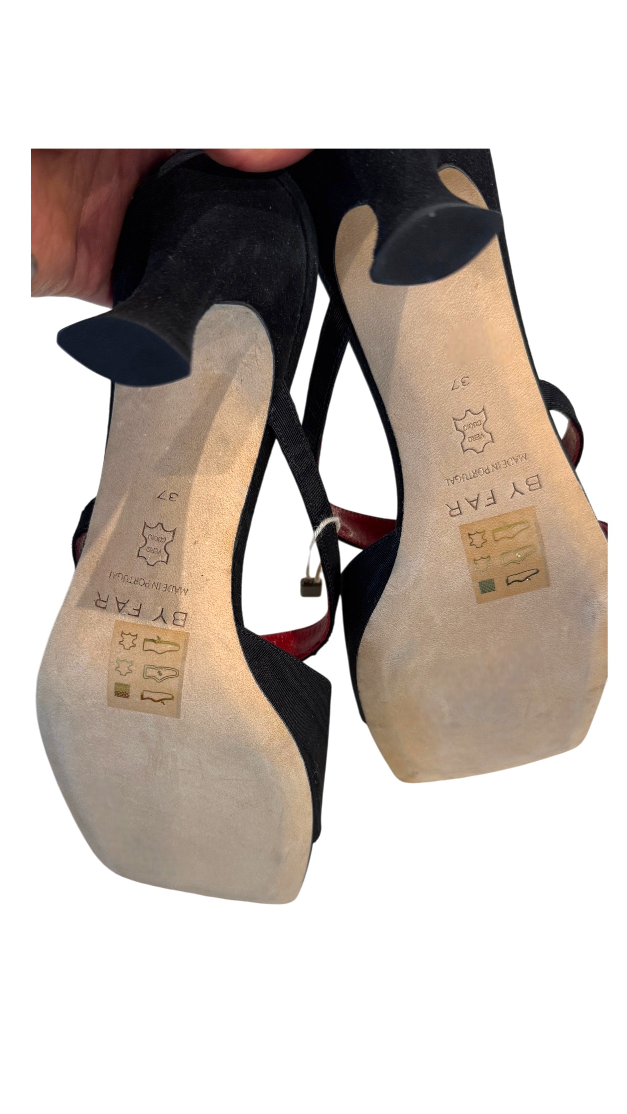 BY Far Kitty Black Grosgrain Kitten Heel Sandals Size 4 UK