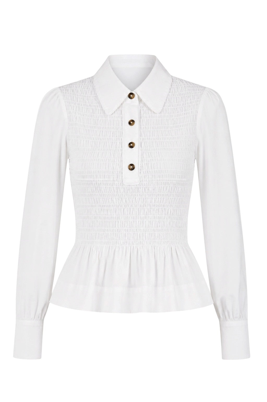 Damson Madder Hazel Smocked Cotton Shirt White Size 10UK