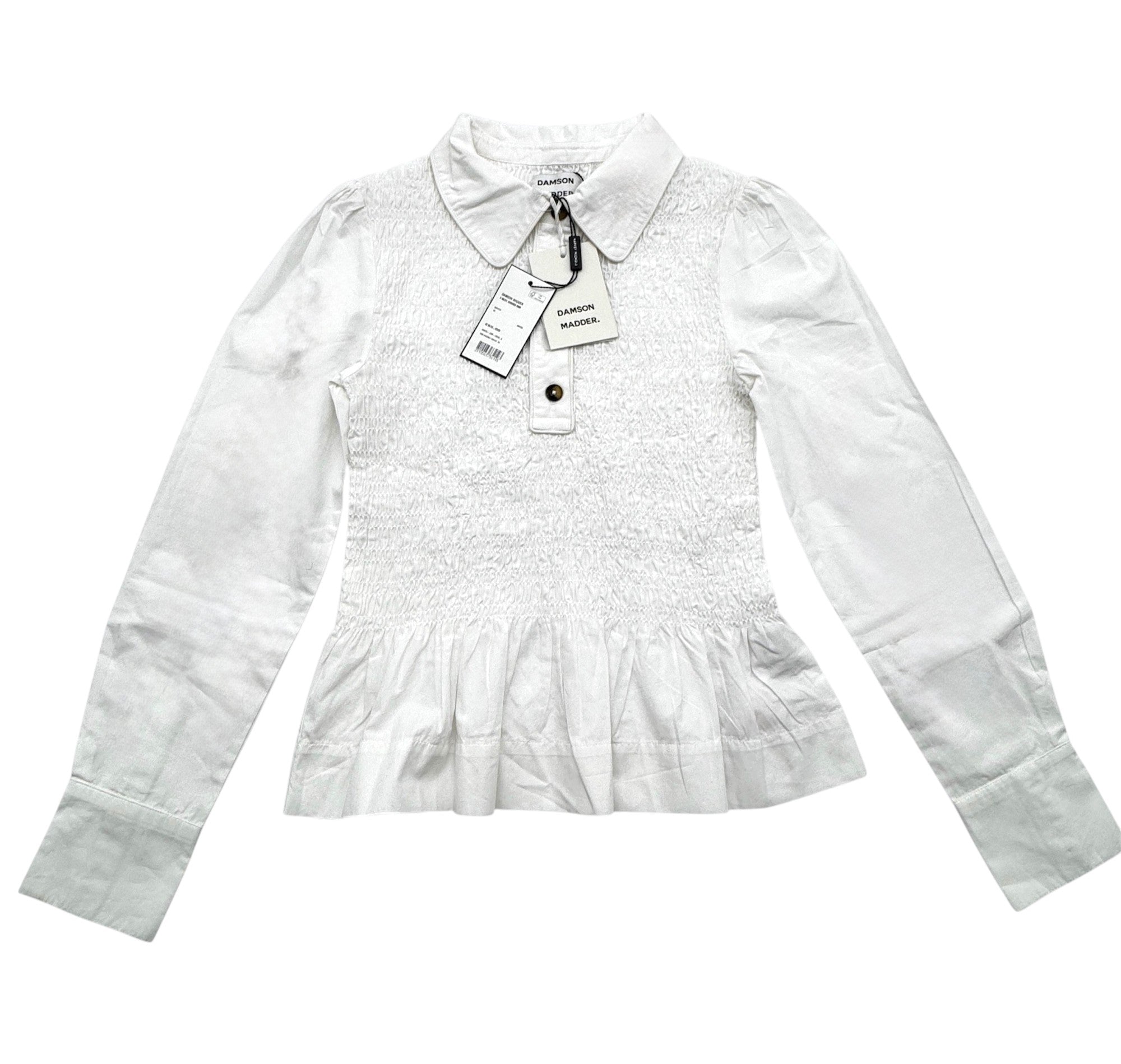 Damson Madder Hazel Smocked Cotton Shirt White Size 10UK