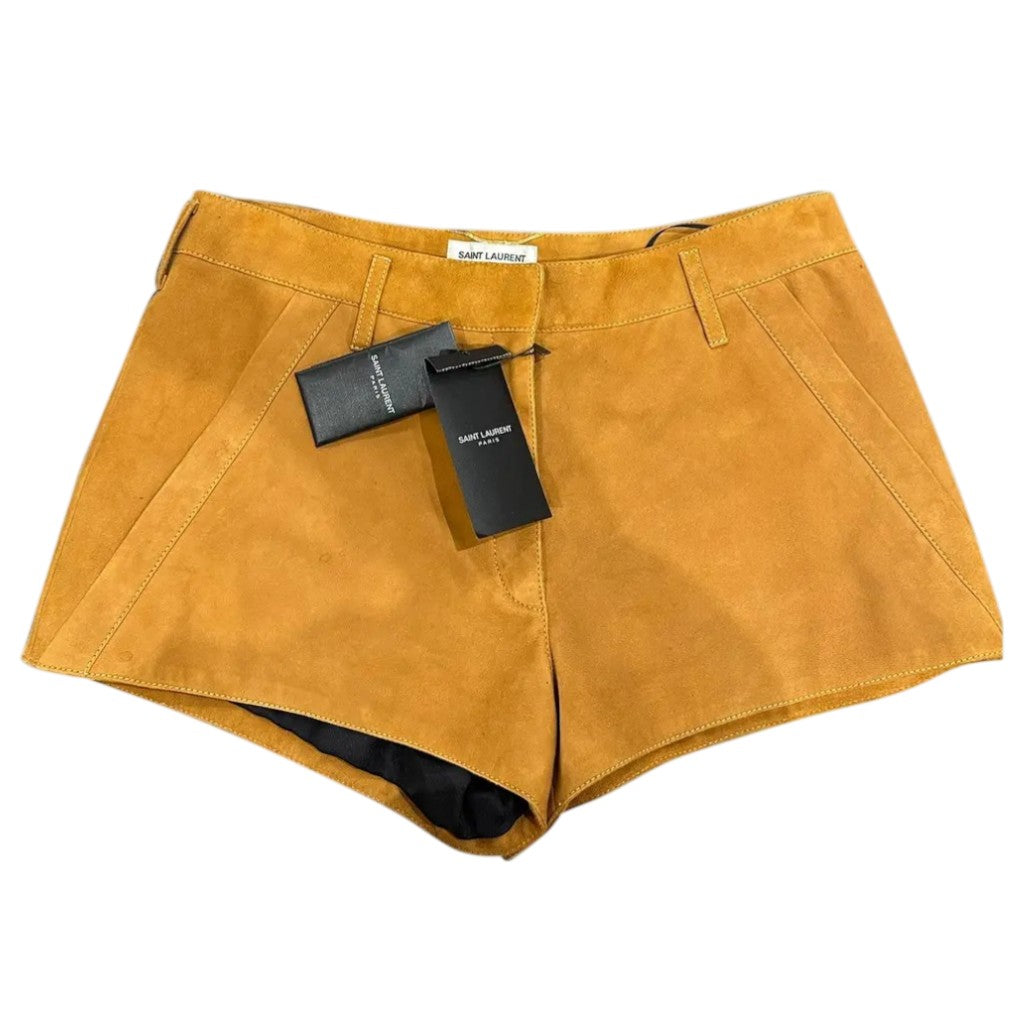 Saint Laurent Mini Micro Shorts Brown Suede Leather Size 10-12 UK