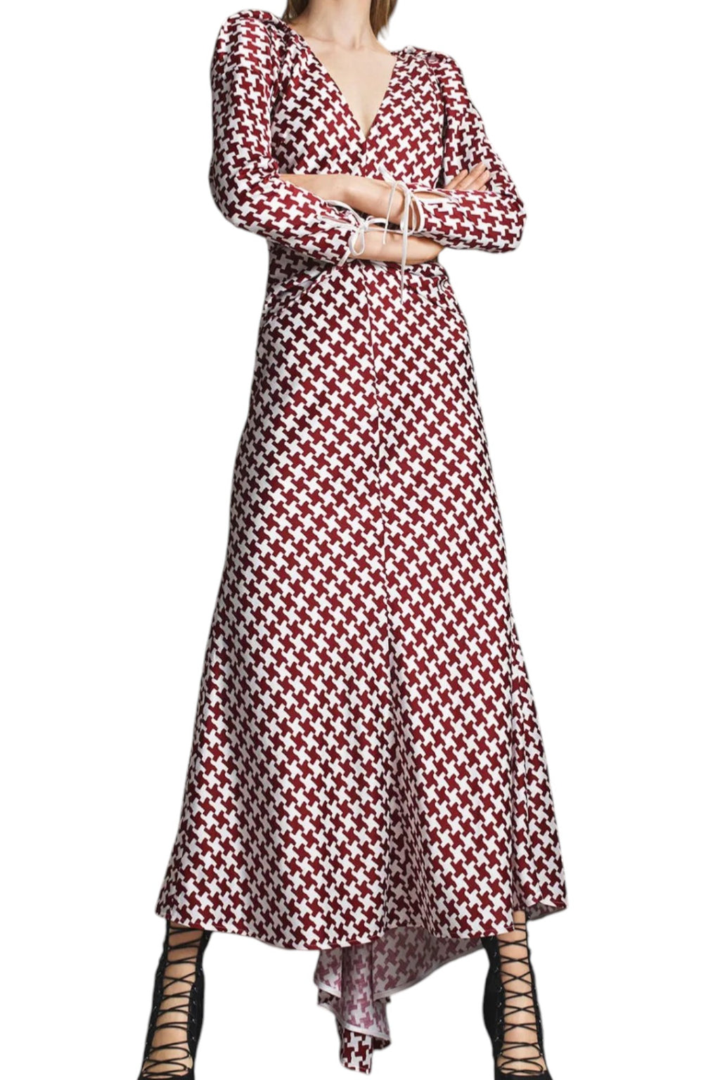 Hellessy Twisted Houndstooth Slub Satin Midi Dress Size 8 UK