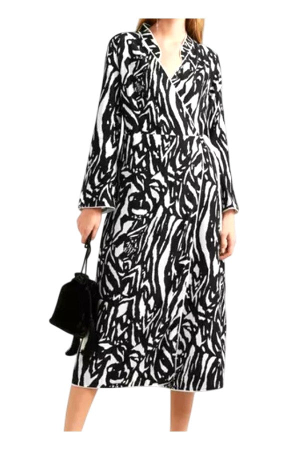 Rixo Cindy Zebra Animal Print Silky Wrap Midi Dress Size S