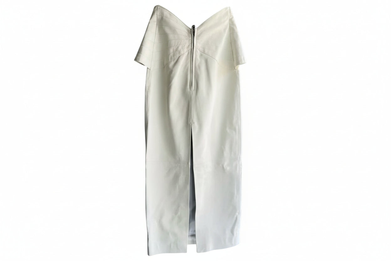 The Attico White 100% Leather Mid Skirt Size 14-16 UK